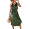 imageCUPSHE Women Knit Summer Dress Cover Up Crew Neck Elastic Waist Side Slit Midi Casual Sundress Beach Cover Up DressesArmy Green