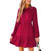 imageCUPSHE Women Ruffle Fall Dresses Long Bubble Sleeve Crewneck Smocked Waist Holiday Party Winter Mini DressLight Red