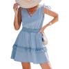 imageCUPSHE Womens Denim Dress Sleeveless Casual Mini Summer Jean Dresses V Neck Smocked Waist Flowy SundressBlue