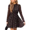 imageCUPSHE Womens Fall Dresses Floral Chiffon Mock Neck Long Sleeves A Line Flowy Mini DressBlack Floral