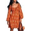 imageCUPSHE Womens Fall Dresses Long Sleeve Scoop Neck Casual Drawstring Floral High Waist Elegant Party Mini DressBurnt Orange