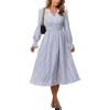 imageCUPSHE Womens Fall Dresses Striped V Neck Long Sleeve Elastic Somked Swing Maxi DressBlue