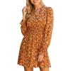 imageCUPSHE Womens Floral Fall Mini Dress Boho V Neck Ruffle Sleeves Smocked Waist A Line DressesOrange