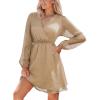 imageCUPSHE Womens Long Peasant Sleeve V Neck Fall Mini Dress Casual Elastic High Waist Chiffon Flowy A Line DressesKhaki