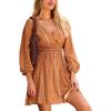 imageCUPSHE Womens Long Sleeve Elastic High Waist A Line Mini Fall Dresses Casual Deep V Neck Boho Stripes Short DressOrange Floral