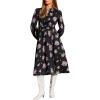 imageCUPSHE Womens Midi Fall Dresses Fashion High Neck Floral Long Sleeve Smocked Casual A Line Flowy Long Wedding Guest DressBlack Floral