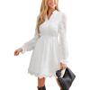 imageCUPSHE Womens Mini Dresses V Neck Long Sleeve Ruffled Hollow Out Lace Casual Fall Outfit Party Short Weddding Guest DressWhite