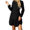 imageCUPSHE Womens Mini Fall Dresses Knit Casual Long Sleeve Crew Neck Flowy Tiered Ruffled Short Sweater DressBlack