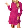 imageCUPSHE Womens Mini Fall Dresses Knit Casual Long Sleeve Crew Neck Flowy Tiered Ruffled Short Sweater DressHot Pink