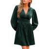 imageCUPSHE Womens Mini Party Dresses V Neck Button Long Sleeve Smocked Tunic Waist Casual Short Flowy Fall Cocktail DressGreen