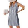imageCUPSHE Womens Summer Dresses V Neck Sleeveless Striped Button Up Mini Casual Coverup DressNavy
