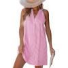 imageCUPSHE Womens Summer Dresses V Neck Sleeveless Striped Button Up Mini Casual Coverup DressPink