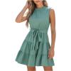 imageCUPSHE Womens Summer Mini Dress Tie Waist Belted Sleeveless Ruffled Round Neck A Line Swing Short DressGreen