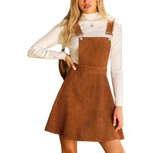 imageCUPSHE Womens Corduroy Fall Overall Dress Square Neck Adjustable Straps Ruffle Hem Casual Pinafore Mini DressBrown