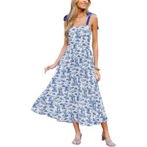 imageCUPSHE Womens Floral Summer Dresses Wedding Guest A Line Sleeveless Tie Strap Maxi DressBlue