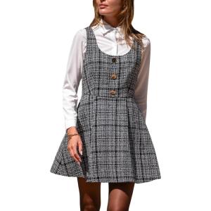 imageCUPSHE Womens Mini Overall Dresses Scoop Neck Plaid Sleeveless Casual Short A Line Cute Fall Pinafore DressBlack Plaid