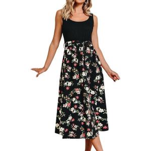 imageCUPSHE Womens Summer Dresses Floral Tie Back Backless Square Neck Elastic Waist Midi DressBlack Floral