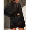 imageCUPSHE Women Crochet Swimsuit Cover Up Set Long Sleeve 2 Piece Summer Bathing Suit Beach OutfitBlack