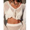 imageCUPSHE Women Crochet Swimsuit Cover Up Set Long Sleeve 2 Piece Summer Bathing Suit Beach OutfitKhaki