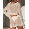 imageCUPSHE Women Crochet Swimsuit Cover Up Set Long Sleeve 2 Piece Summer Bathing Suit Beach OutfitKhaki