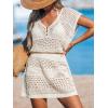 imageCUPSHE Women Crochet Swimsuit Cover Ups Hollow Out Short Sleeve Beach Coverup DressBapricot