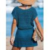 imageCUPSHE Women Crochet Swimsuit Cover Ups Hollow Out Short Sleeve Beach Coverup DressBdeep Teal