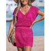 imageCUPSHE Women Crochet Swimsuit Cover Ups Hollow Out Short Sleeve Beach Coverup DressBhot Pink