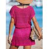 imageCUPSHE Women Crochet Swimsuit Cover Ups Hollow Out Short Sleeve Beach Coverup DressBhot Pink