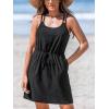 imageCUPSHE Women Swimsuit Cover Up Sleevess Spaghetti Straps Summer Mini Beach Dress Tie Waist Bathing Suit Coverups for SwimwearBlack