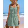 imageCUPSHE Women Swimsuit Cover Up Sleevess Spaghetti Straps Summer Mini Beach Dress Tie Waist Bathing Suit Coverups for SwimwearGreen