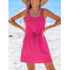 imageCUPSHE Women Swimsuit Cover Up Sleevess Spaghetti Straps Summer Mini Beach Dress Tie Waist Bathing Suit Coverups for SwimwearRose Pink