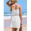imageCUPSHE Women Swimsuit Cover Up Sleevess Spaghetti Straps Summer Mini Beach Dress Tie Waist Bathing Suit Coverups for SwimwearWhite