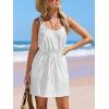 imageCUPSHE Women Swimsuit Cover Up Sleevess Spaghetti Straps Summer Mini Beach Dress Tie Waist Bathing Suit Coverups for SwimwearWhite