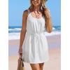 imageCUPSHE Women Swimsuit Cover Up Sleevess Spaghetti Straps Summer Mini Beach Dress Tie Waist Bathing Suit Coverups for SwimwearWhite