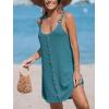 imageCUPSHE Women Waffle Knit Beach Cover Ups ORing Button Front Sleeveless Bathing Suit Coverup DressSky Blue