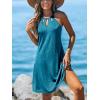 imageCUPSHE Womens Beach Cover Ups Sleeveless Swimsuit Coverup Halter Basic Mini DressBlue