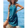 imageCUPSHE Womens Beach Cover Ups Sleeveless Swimsuit Coverup Halter Basic Mini DressBlue