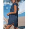 imageCUPSHE Womens Sleeveless Swimsuit Coverup Cotton Collared V Neck Beach Cover Ups Summer Mini DressNavy Blue