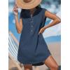 imageCUPSHE Womens Sleeveless Swimsuit Coverup Cotton Collared V Neck Beach Cover Ups Summer Mini DressNavy Blue