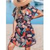 imageCUPSHE Womens Swimsuit Coverup Casual V Neck Beach Dress Short Sleeve Elastic Waist Swimwear Cover Ups 2025 BeachwearNavy Leaf