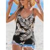 imageCUPSHE Womens Top V Neck Sleeveless Low Back Tropical CoverUp Top Casual VacationBlack
