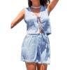 imageCUPSHE Women 2 Piece Lounge Set Stripes Casual Summer Tank Top Drawstring Beach Shorts Coverup SetsBlue