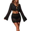 imageCUPSHE Women Crochet Swimsuit Cover Up Set Long Sleeve 2 Piece Summer Bathing Suit Beach OutfitBlack