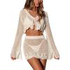 imageCUPSHE Women Crochet Swimsuit Cover Up Set Long Sleeve 2 Piece Summer Bathing Suit Beach OutfitKhaki