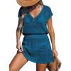 imageCUPSHE Women Crochet Swimsuit Cover Ups Hollow Out Short Sleeve Beach Coverup DressBdeep Teal