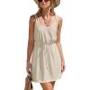 imageCUPSHE Women Swimsuit Cover Up Sleevess Spaghetti Straps Summer Mini Beach Dress Tie Waist Bathing Suit Coverups for SwimwearApricot