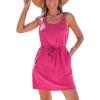 imageCUPSHE Women Swimsuit Cover Up Sleevess Spaghetti Straps Summer Mini Beach Dress Tie Waist Bathing Suit Coverups for SwimwearRose Pink