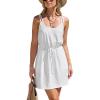 imageCUPSHE Women Swimsuit Cover Up Sleevess Spaghetti Straps Summer Mini Beach Dress Tie Waist Bathing Suit Coverups for SwimwearWhite