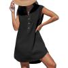 imageCUPSHE Womens Sleeveless Swimsuit Coverup Cotton Collared V Neck Beach Cover Ups Summer Mini DressBlack