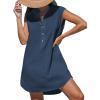 imageCUPSHE Womens Sleeveless Swimsuit Coverup Cotton Collared V Neck Beach Cover Ups Summer Mini DressNavy Blue